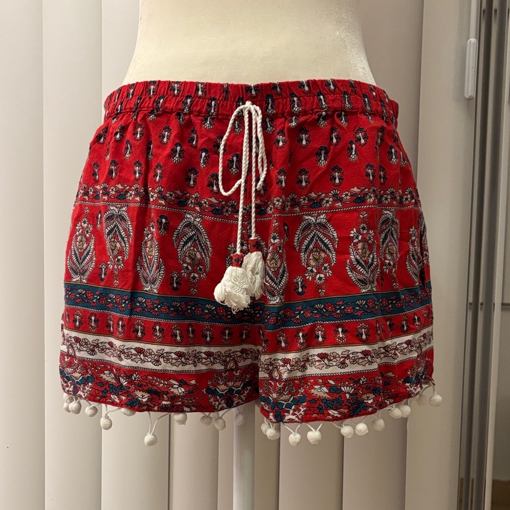 Band of Gypsies Bohemian Red and White High Waist Shorts